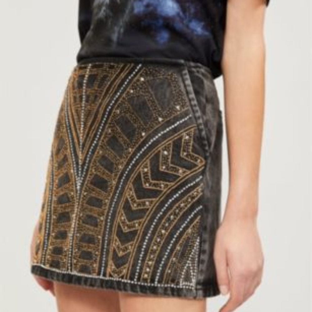 The Kooples Beaded Black Denim Skirt NWT